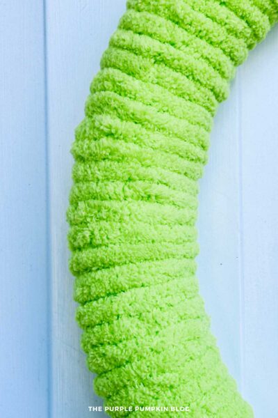 Close up of Yarn Around Wreath Form