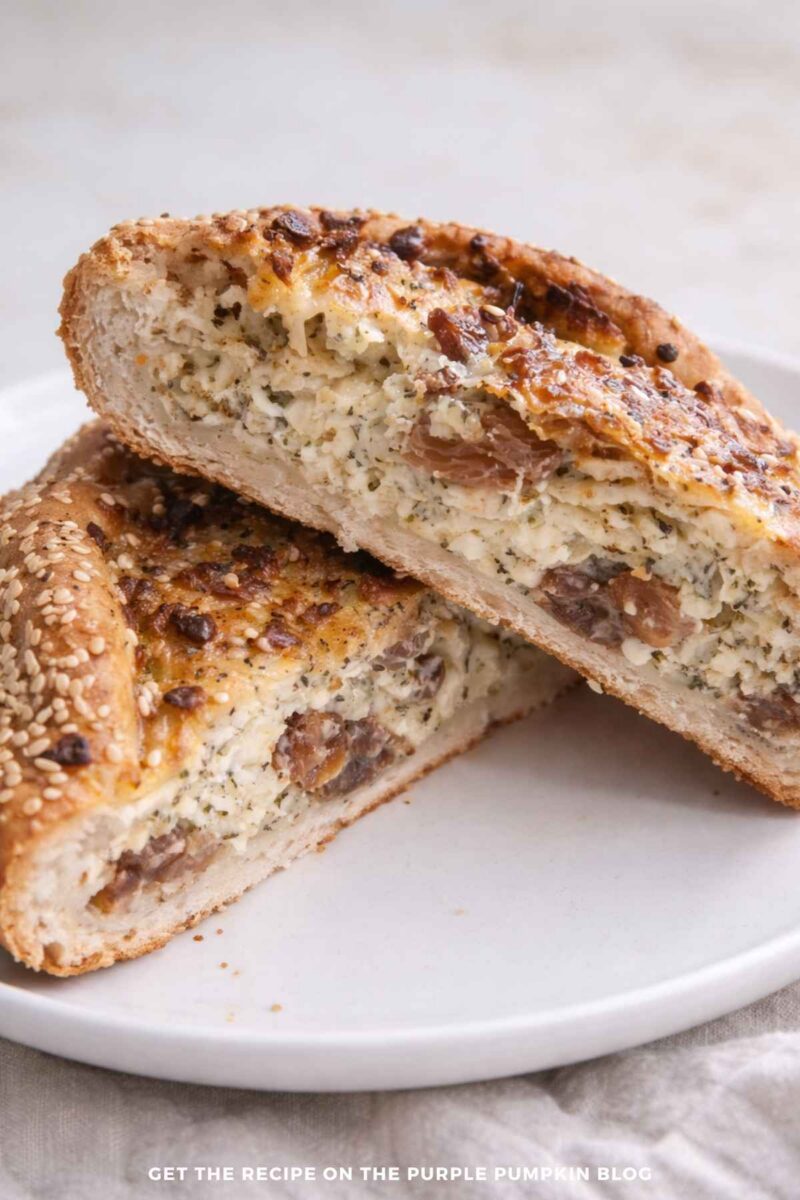 Cross-section of Cypriot Flaouna Easter Bread with cheese and sultanas