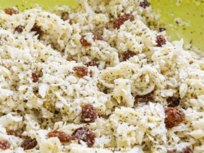 Flaounes Filling - cheese, mint, and sultanas