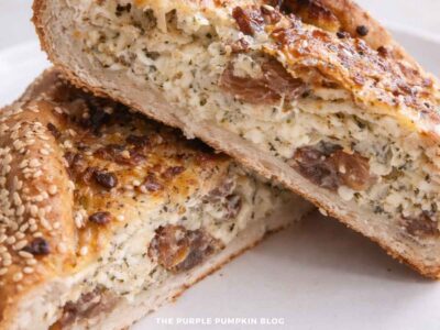 Close up of a cross section of Cypriot Easter Cheese Bread