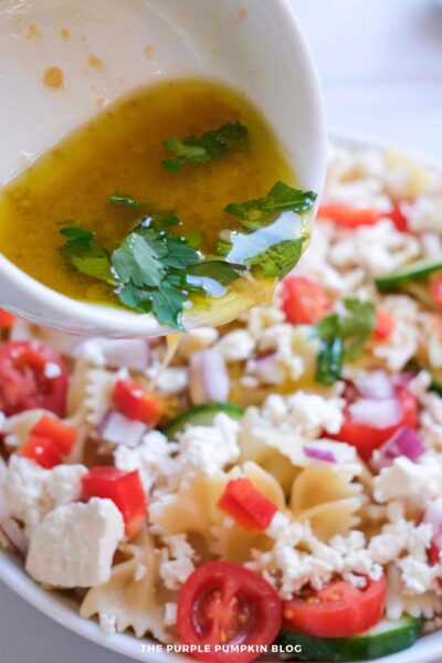 Adding Dressing to Pasta Salad