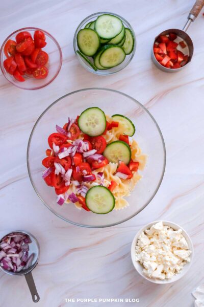Adding Fresh Veggies to Pasta Salad
