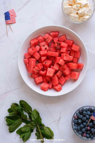 Chopped Watermelon in Bowl