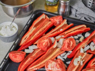 Red Peppers and Tomatoes on Baking Sheet