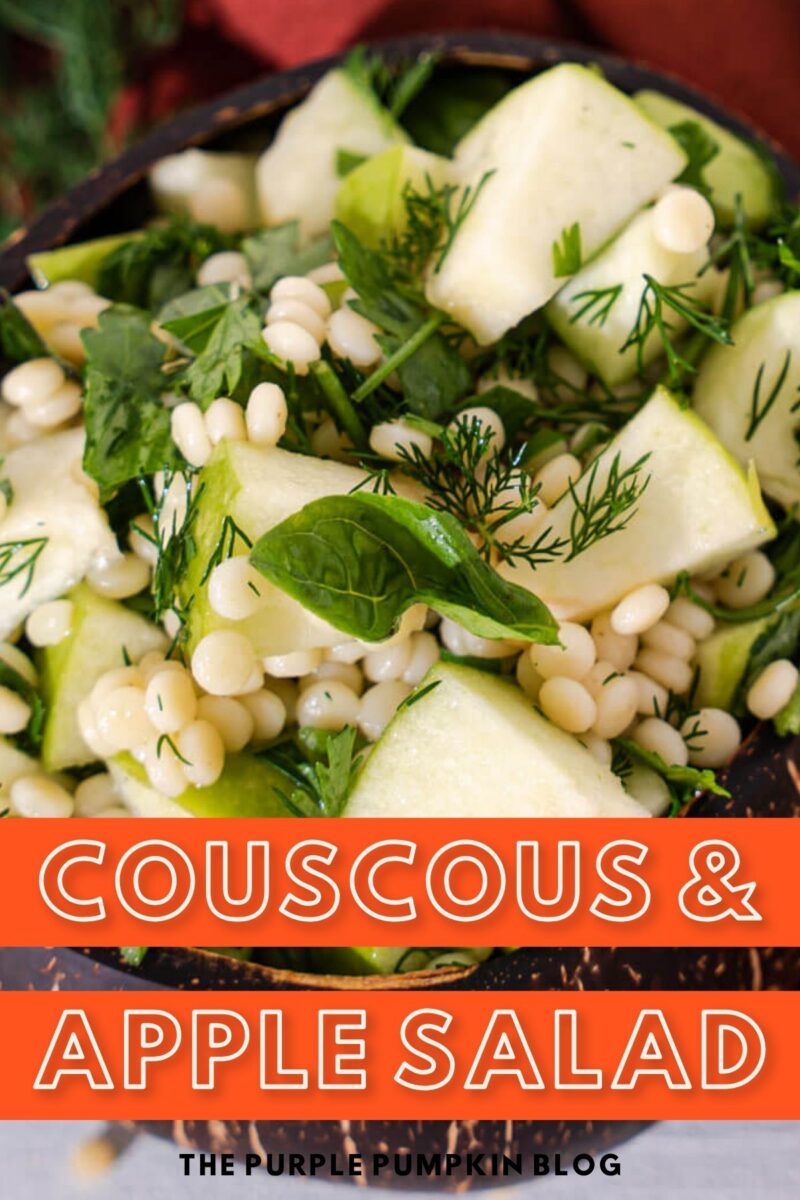Text overlay says: Couscous & Apple Salad