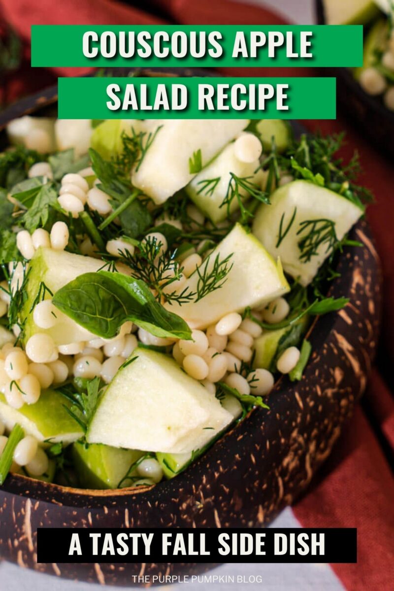 Text overlay says: Couscous Apple Salad Recipe - A Tasty Fall Side Dish