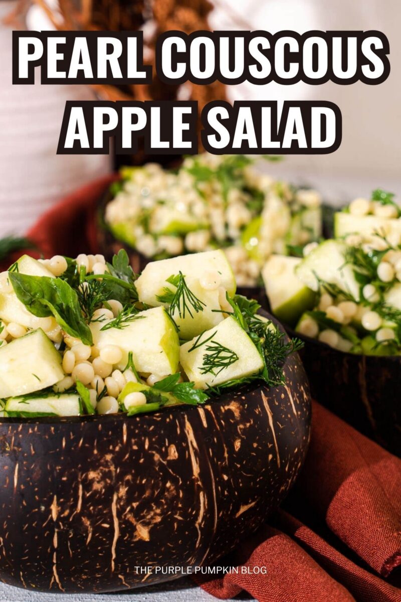 Text overlay says: Pearl Couscous Apple Salad